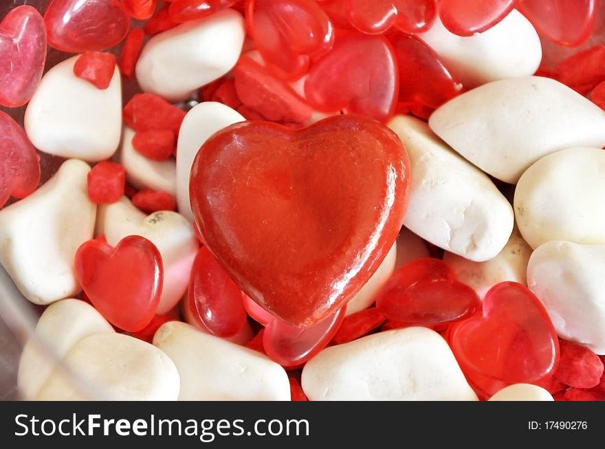 Handmade red heart shape and the white stones