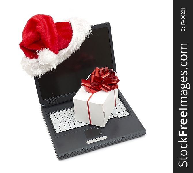 Santa Hat on a Laptop isolated on white background