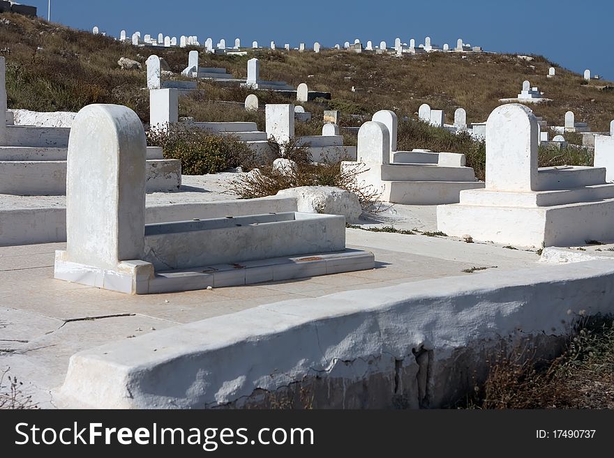 Cemetery at the hill lot of graves mahdia tunisia