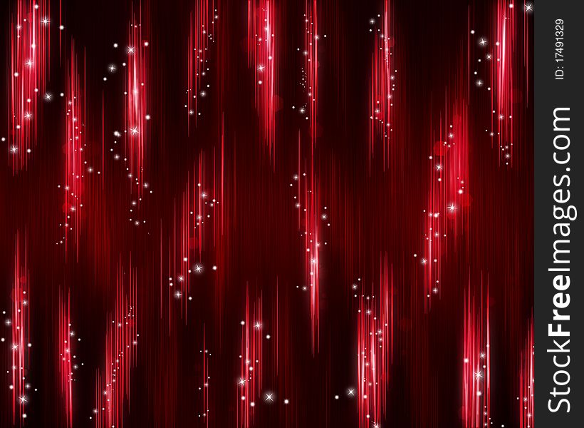Festive, red background, with bright splashes of stars and highlights