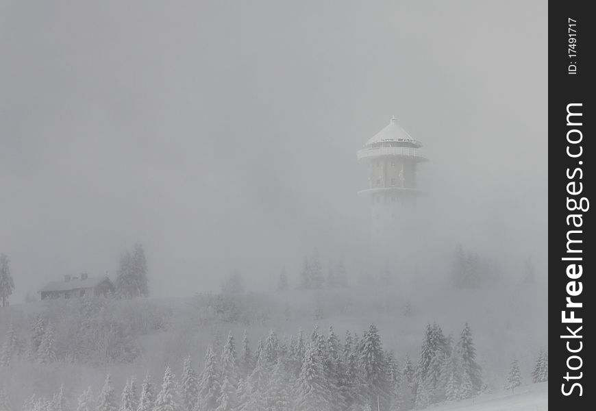 The Felberg summit - Black Forest, Germany during a foggy winterday