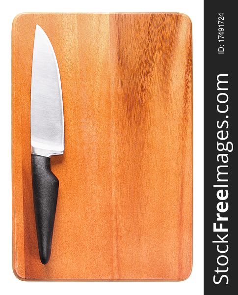 Knife on wooden cutting board. Knife on wooden cutting board
