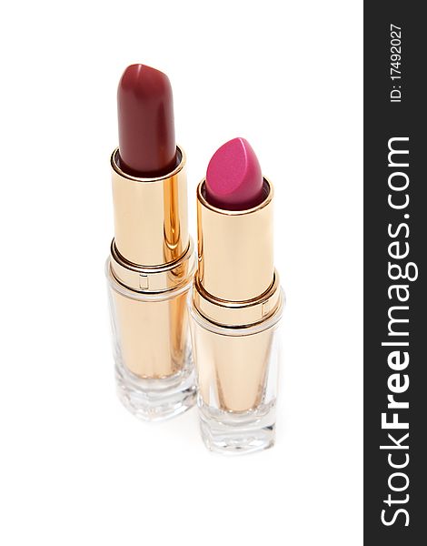 Women's lipstick in a transparent body with a white background