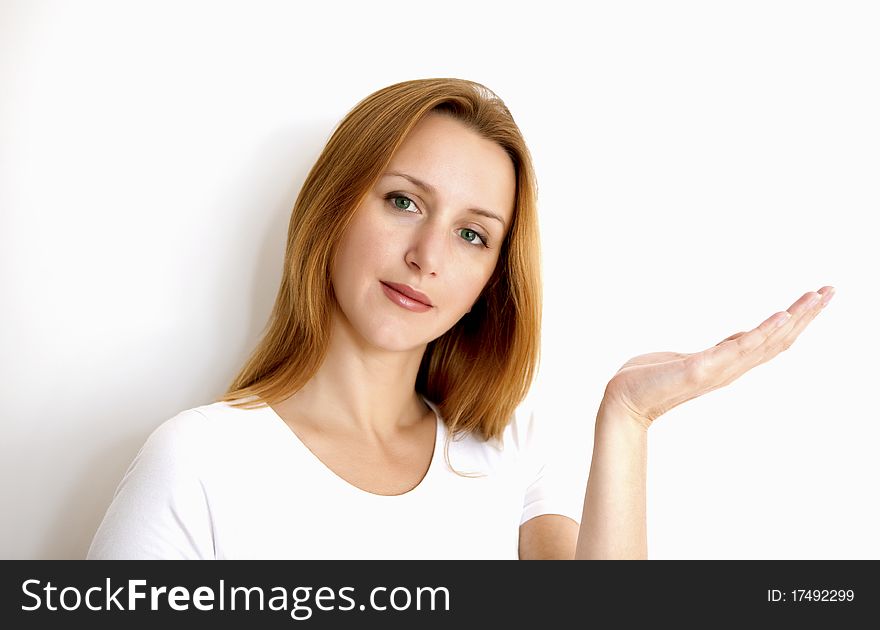 Woman holds something