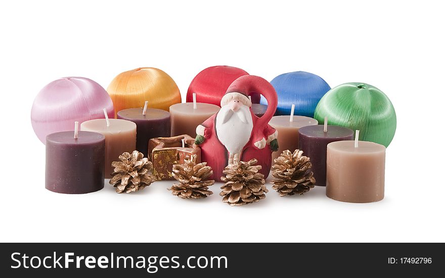 Santa Claus and christmas Balls isolated on a white background