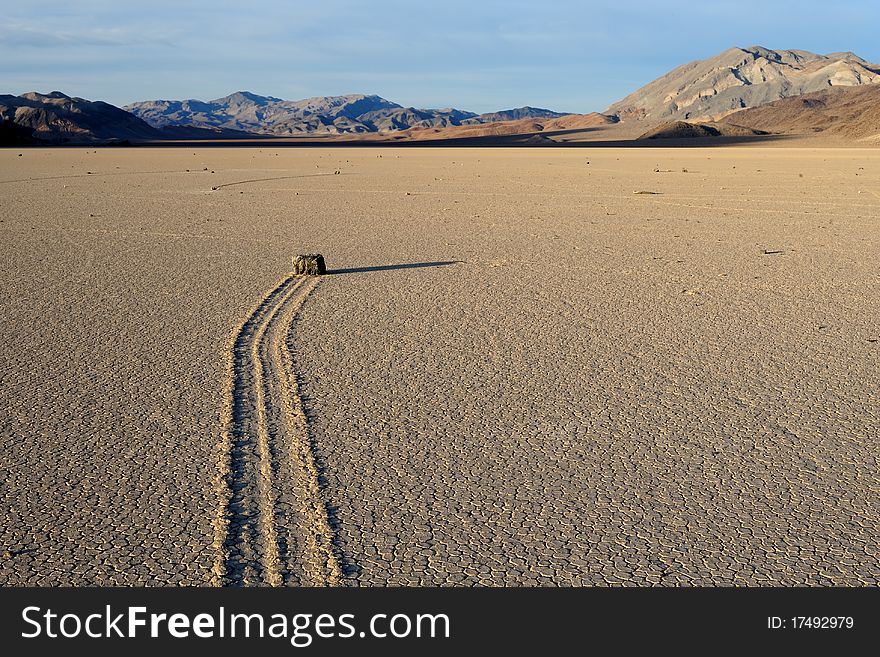 Sailing stone on the Racetrack Playa in Death Valley National Park, California