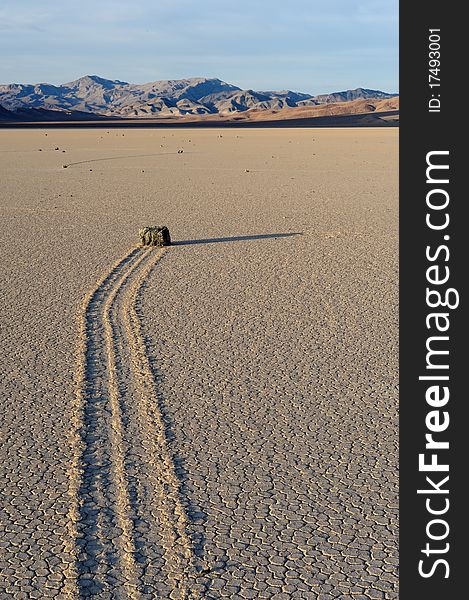 Sailing stone on the Racetrack Playa in Death Valley National Park, California