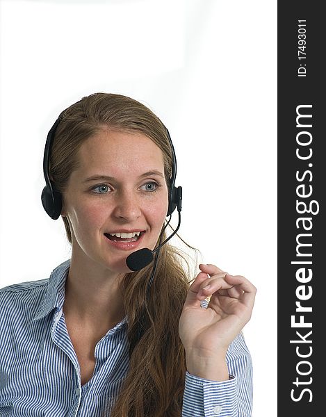 Attentive Service Assistant Answering Customer Calls. Attentive Service Assistant Answering Customer Calls