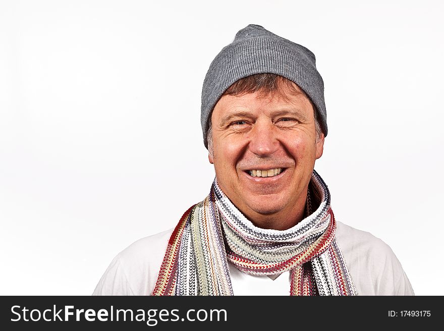 Smiling man with cap isolated on a white background. Smiling man with cap isolated on a white background