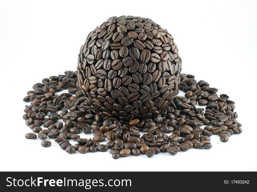 Ball out of coffee beans isolated on white background. Ball out of coffee beans isolated on white background