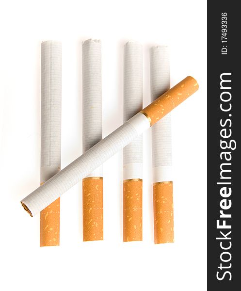 The cigarets, are isolated on a white background. The cigarets, are isolated on a white background