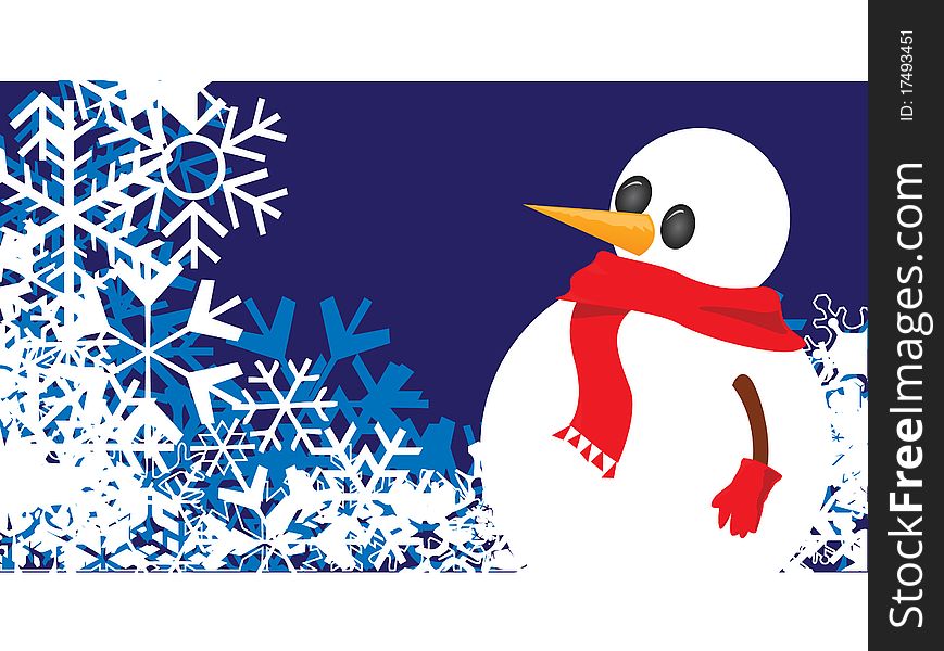 Illustration of a snowman with a red scarf