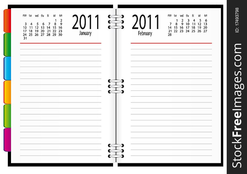 A notebook with a calendar