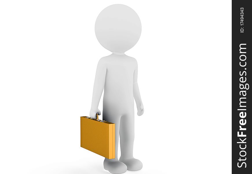 A white man with a round head with a yellow suitcase on white background â„–1