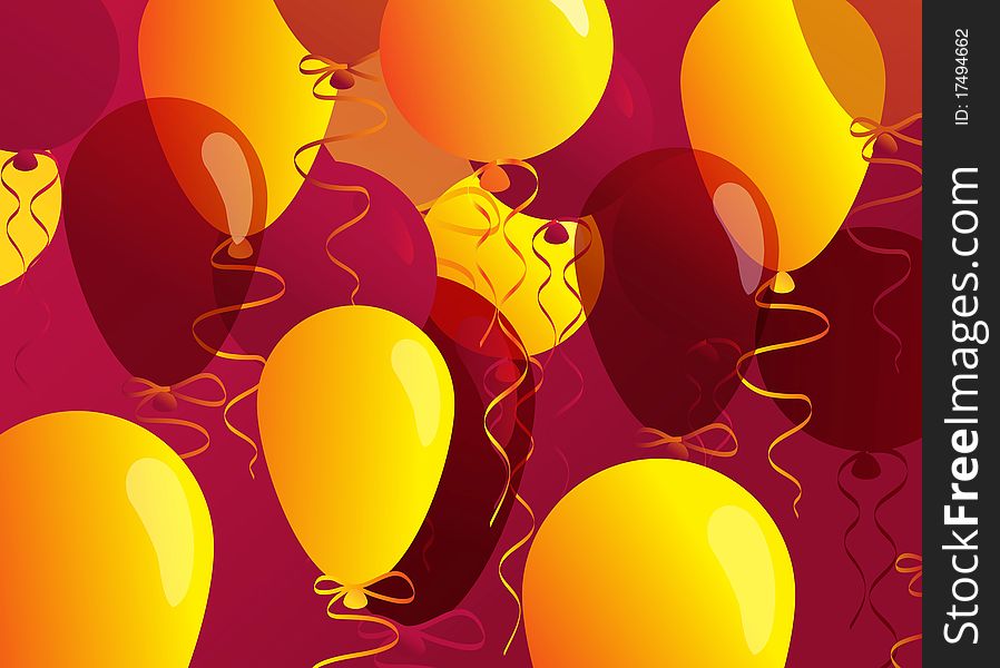 Celebratory background of red and orange helium balloons. Celebratory background of red and orange helium balloons