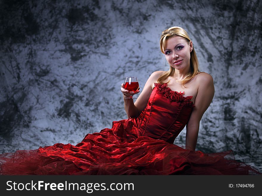 The girl with a wine glass