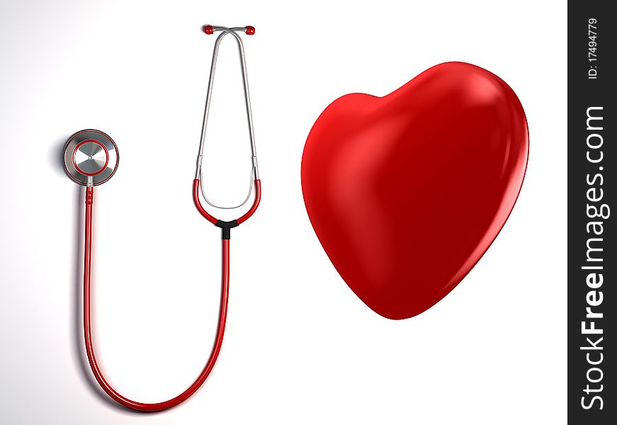 Stethoscope and a red heart isolated