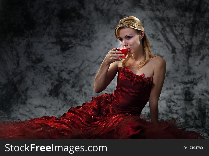 The girl with a wine glass