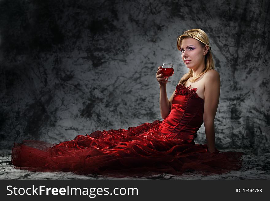 The girl with a wine glass