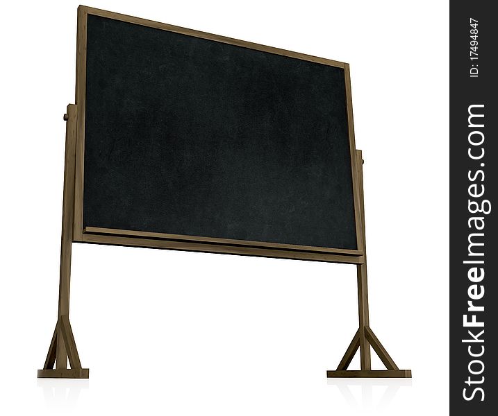 An old fashioned looking blackboard (chalkboard) on an angle isolated on white with slight reflection. Created in Cinema4D. An old fashioned looking blackboard (chalkboard) on an angle isolated on white with slight reflection. Created in Cinema4D