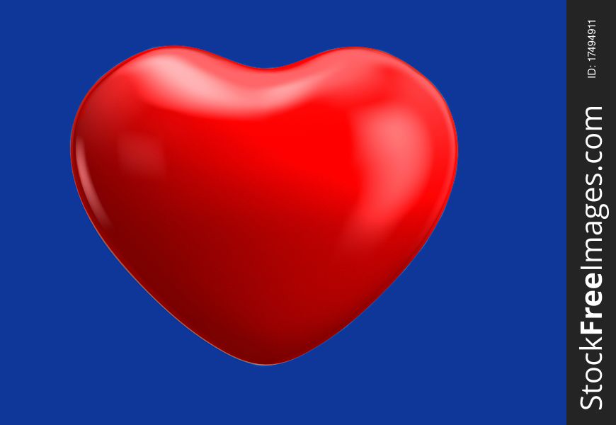 3d red heart on blue background