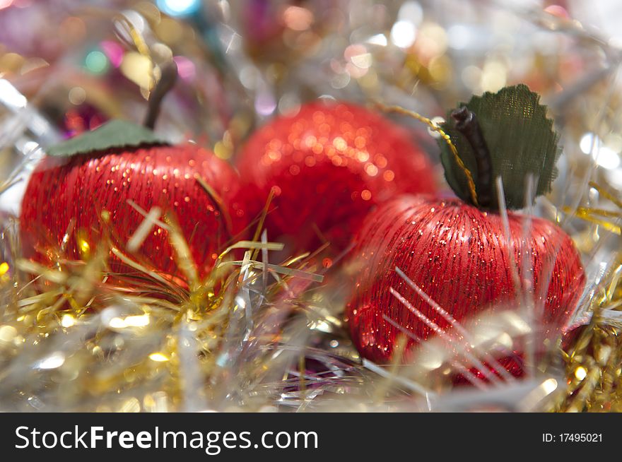 Christmas ornament with toys in shape of apples. Christmas ornament with toys in shape of apples