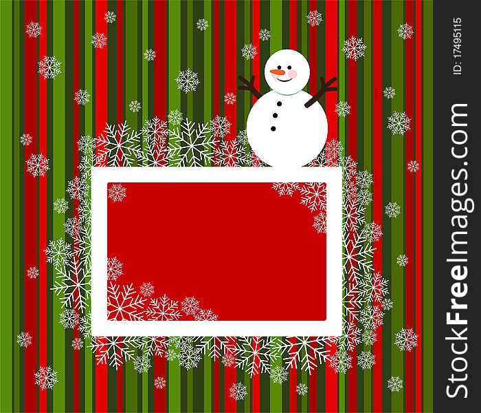 Christmas frame with happy snowman