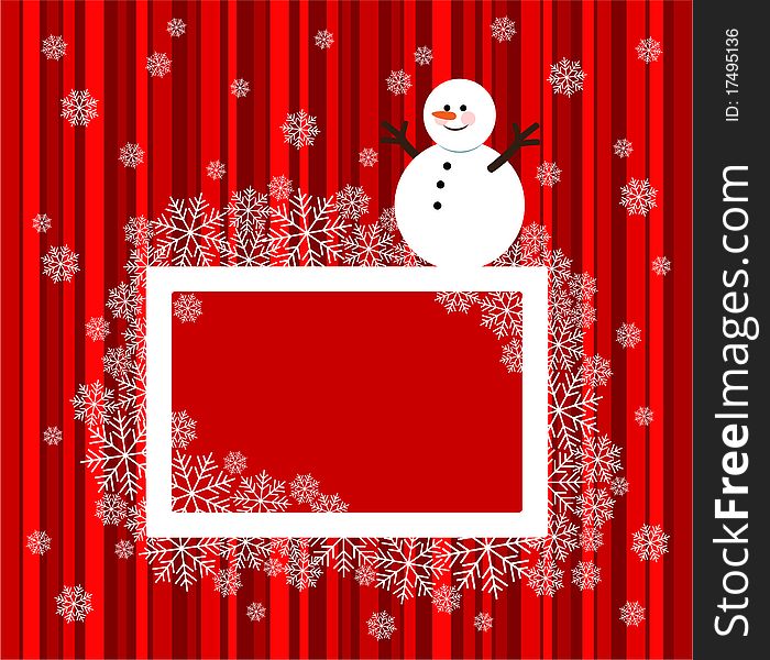 Christmas frame with happy snowman