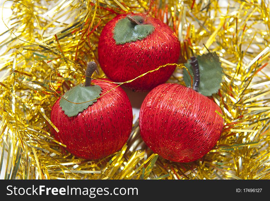 Christmas ornament with apples on white background