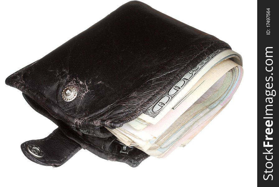 Thick and old wallet with money. Thick and old wallet with money