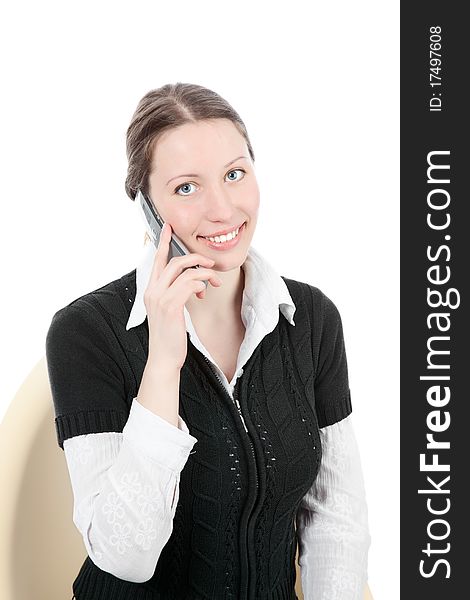 Smiling business woman. Isolated over white background