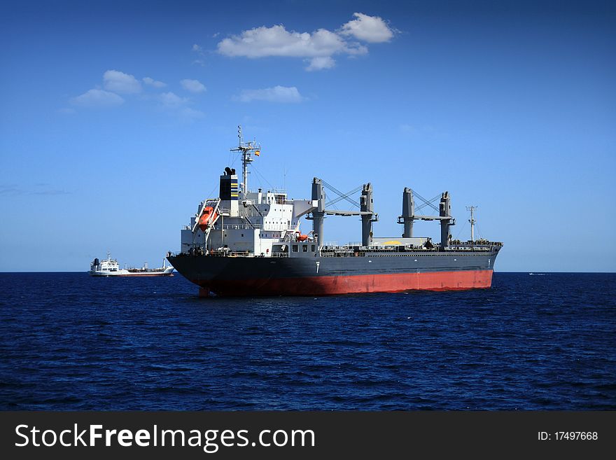 Merchant ship anchored in Alicante Bay. Merchant ship anchored in Alicante Bay