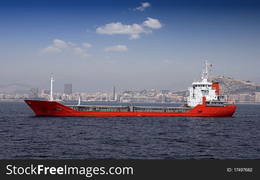 Merchant ship anchored in Alicante Bay. Merchant ship anchored in Alicante Bay