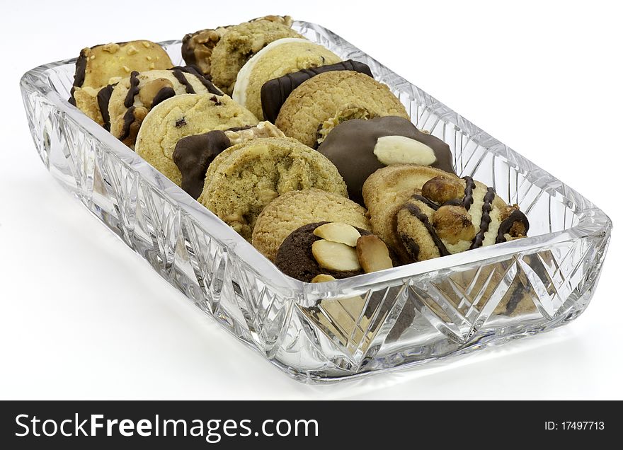 Gourmet cookies in a crystal dish