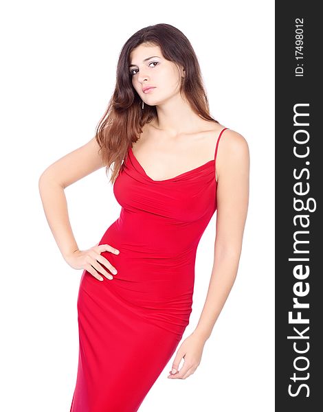 attractive beautiful brunette in red dress. attractive beautiful brunette in red dress