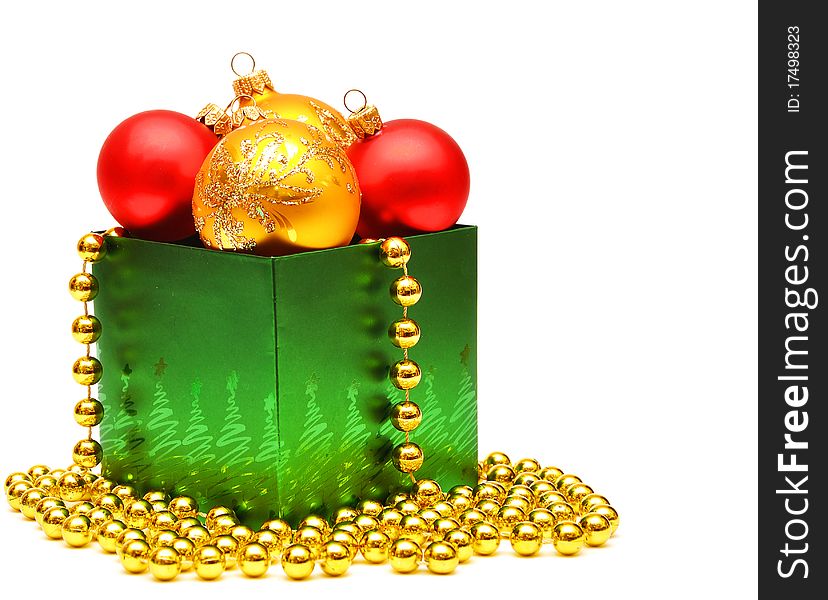 Christmas gift box with christmas balls