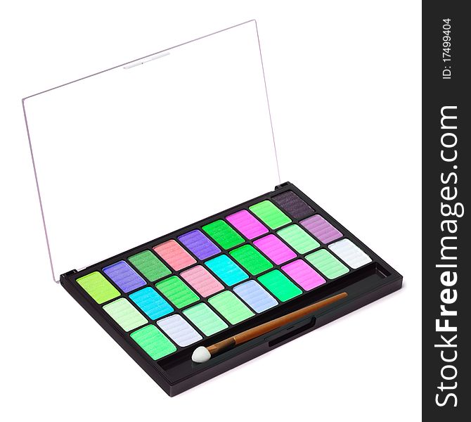 Colorful palette for makeup on white background