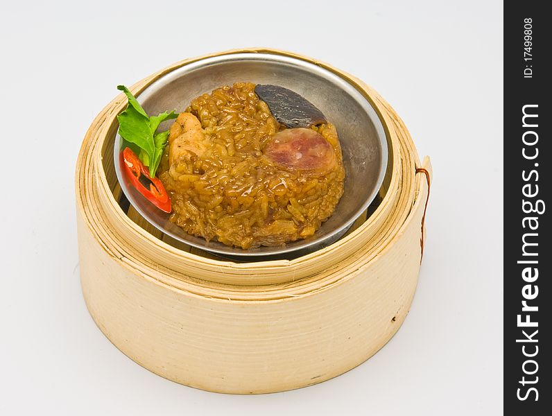 Chinese streamed rice dimsum in bamboo containers traditional cuisine. Chinese streamed rice dimsum in bamboo containers traditional cuisine