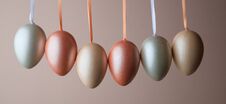Decorated Pearl Easter Eggs On A Pink Background. Minimal Holiday Concept. Happy Easter Background. A Place For Text Royalty Free Stock Photos