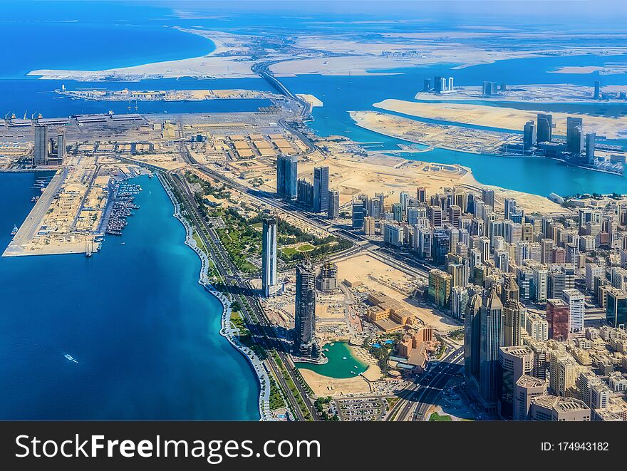 Aerial view of of Abu Dhabi corniche United Arab Emirates
