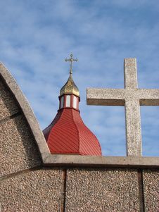 Holy Cross Upon Red Cupola 03 Stock Photos Holy Cross Upon Red Cupola 03 Stock Photos