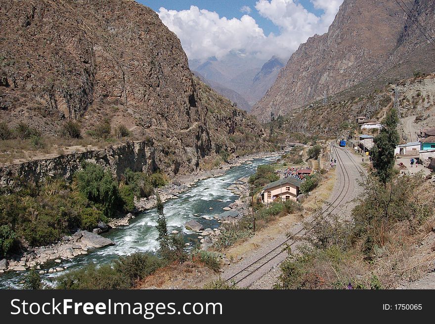 Valley and river by Inka Trail's start in Peru