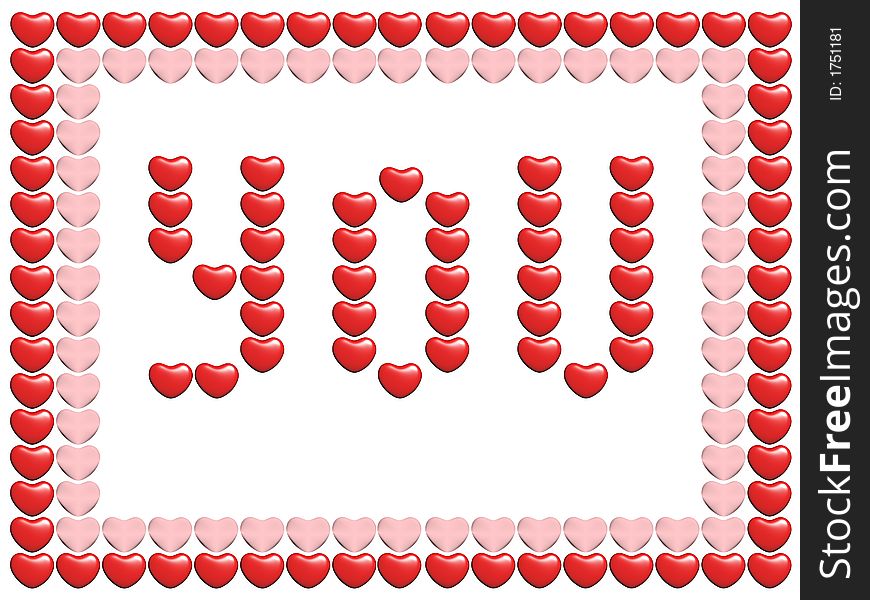 Word YOU from many red volume hearts. Word YOU from many red volume hearts