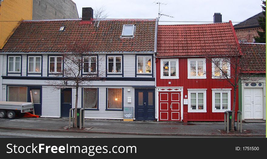 Old wooden houses in Trondheim, Norway. Old wooden houses in Trondheim, Norway