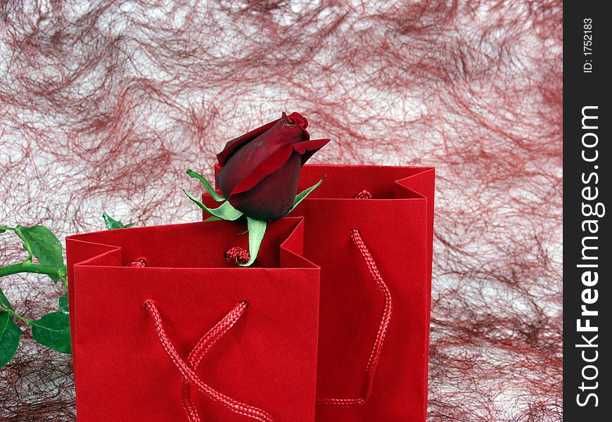 Red bag for gift with red rose for valentine�s day