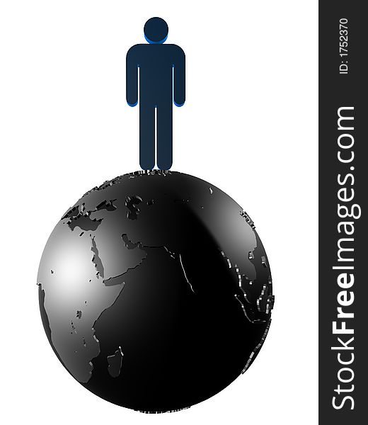 3d rendered man on the globe. 3d rendered man on the globe
