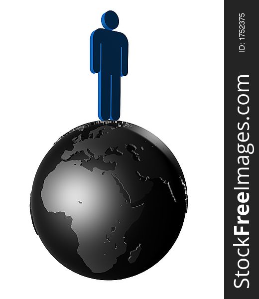 3d rendered man on the globe. 3d rendered man on the globe