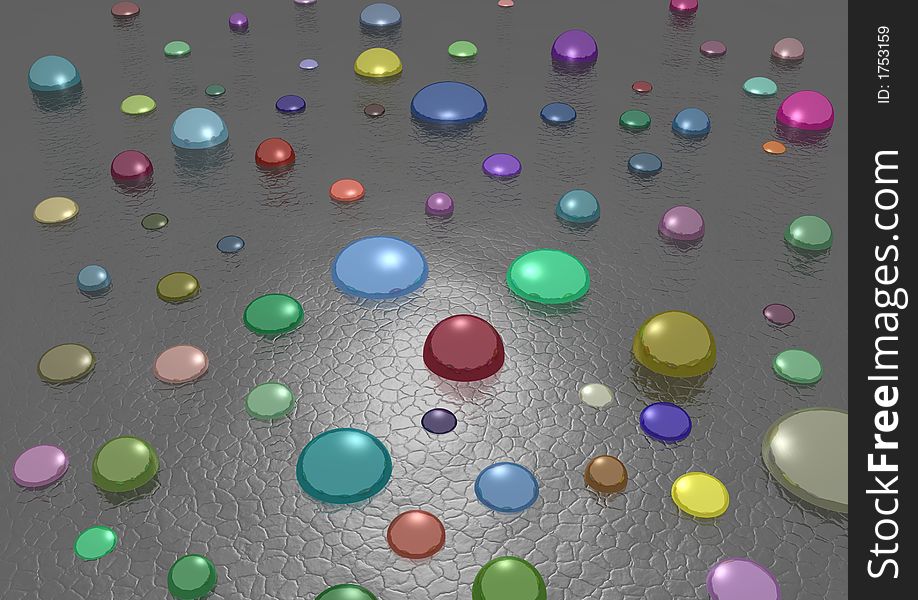 Illustrated colored mirror spheres on a textured surface. Illustrated colored mirror spheres on a textured surface