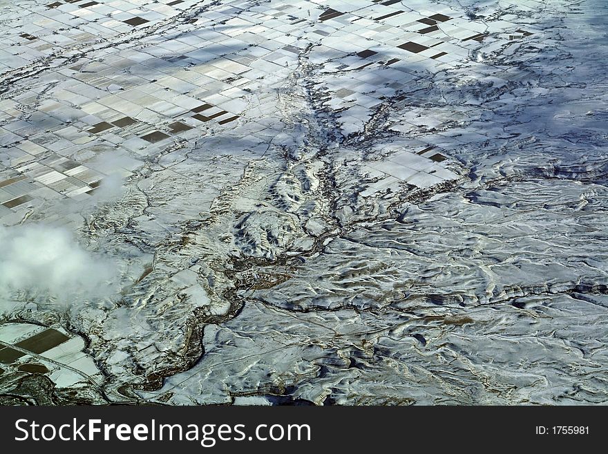 Plains and canyon snowy landscape