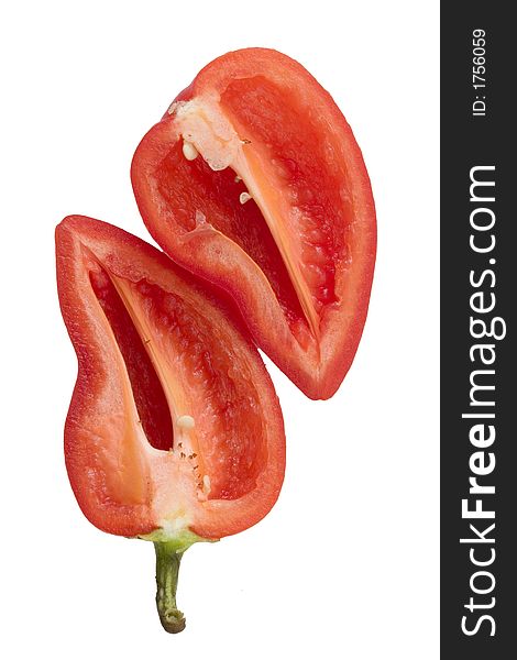 Isolated red cutted bellpepper on white background